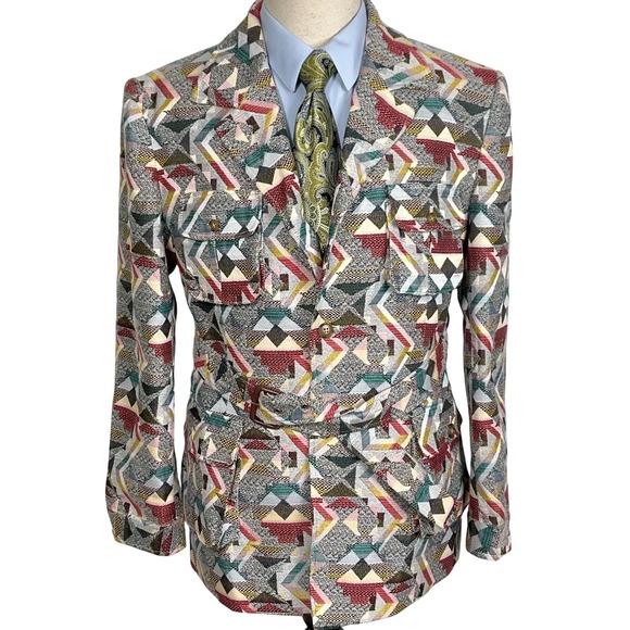 Multicolor Geometric Men's Blazer - Picture 1 of 11